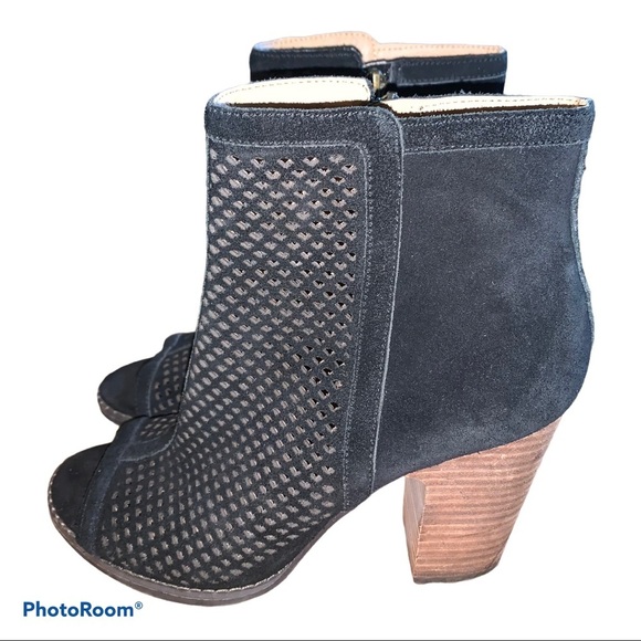 Lucky Brand Lakyn Black Laser Cut Peep Toe Booties